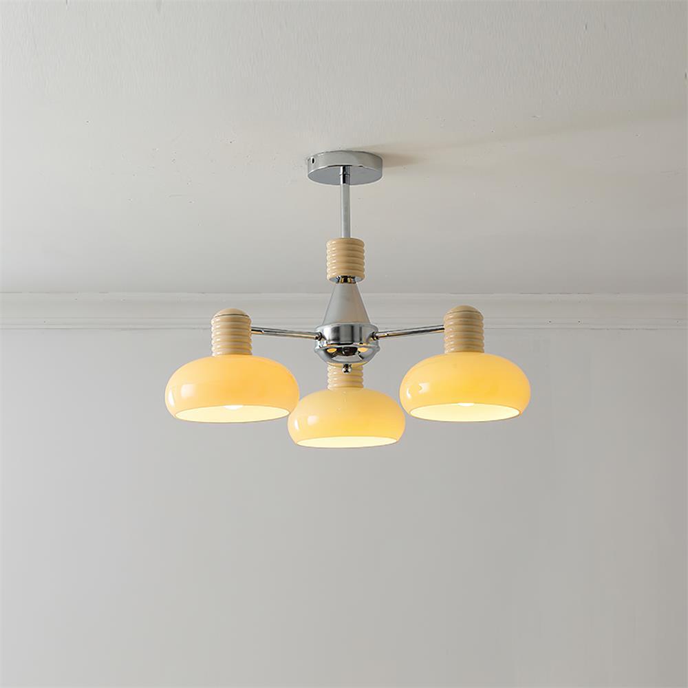 Zephyren Lustre Persimmon avec abat-jours en verre beige et structure chromée - Neutralighting