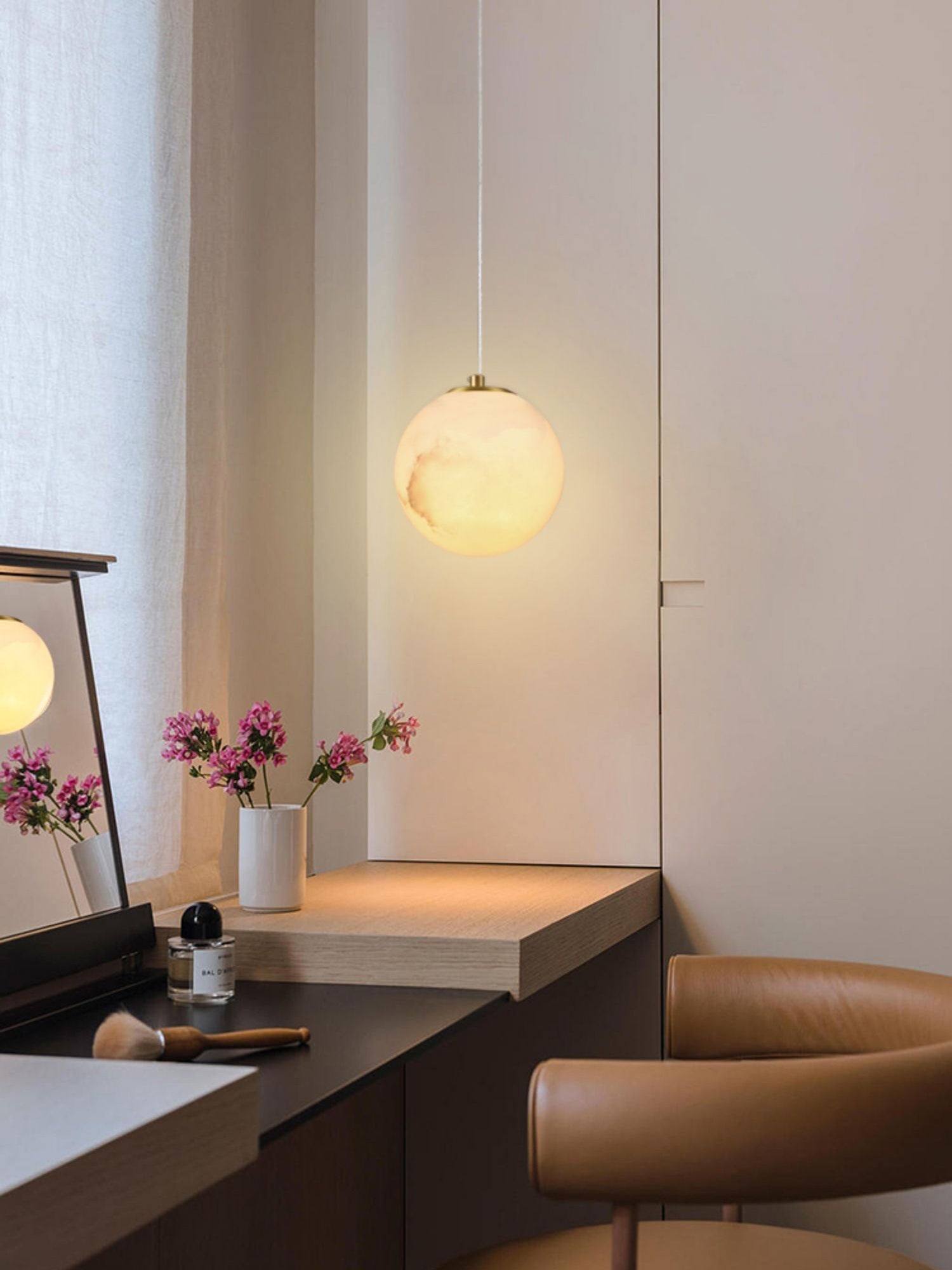 Uphaara Modern Minimalist Alabaster Pendant Light - Lamp Copper