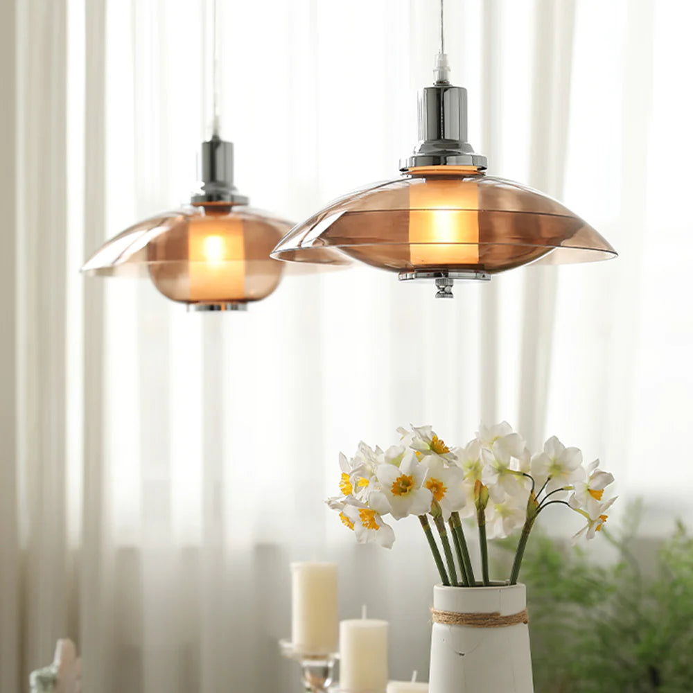 Arisha Suspension Luminaire Moderne Ronde LED Marron Verre Salon - Neutralighting