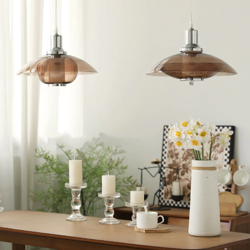 Arisha Suspension Luminaire Moderne Ronde LED Marron Verre Salon - Neutralighting