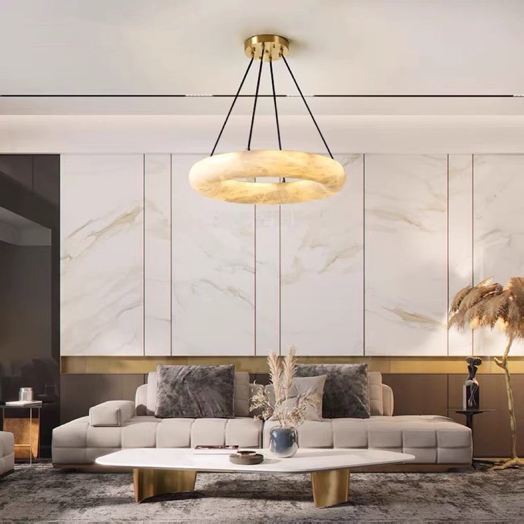Alvynora Modern Minimalist Brass Alabaster Chandelier - Lamp Copper