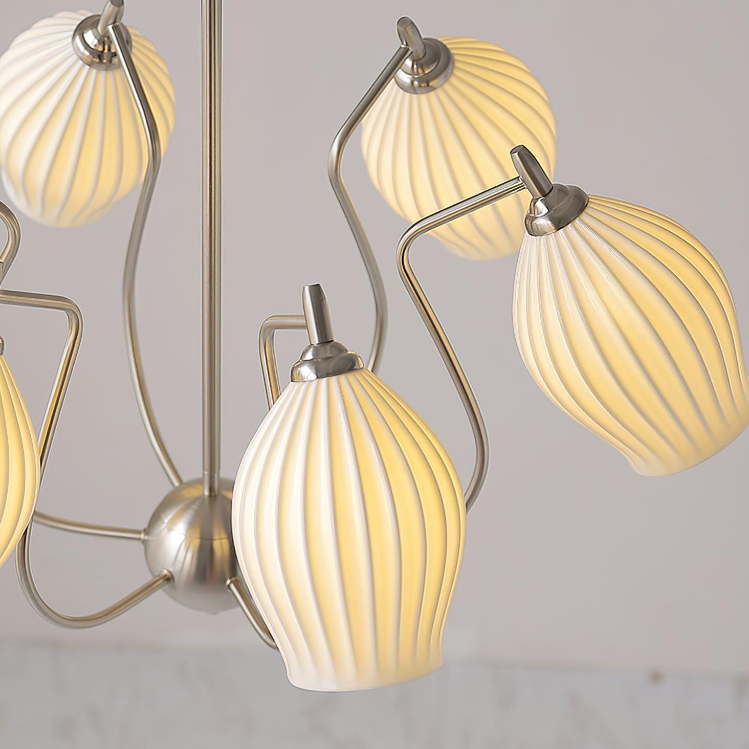 Lustra Chandelier Ceramic Ribbed Sculptural Glass Elegant - Letslighting