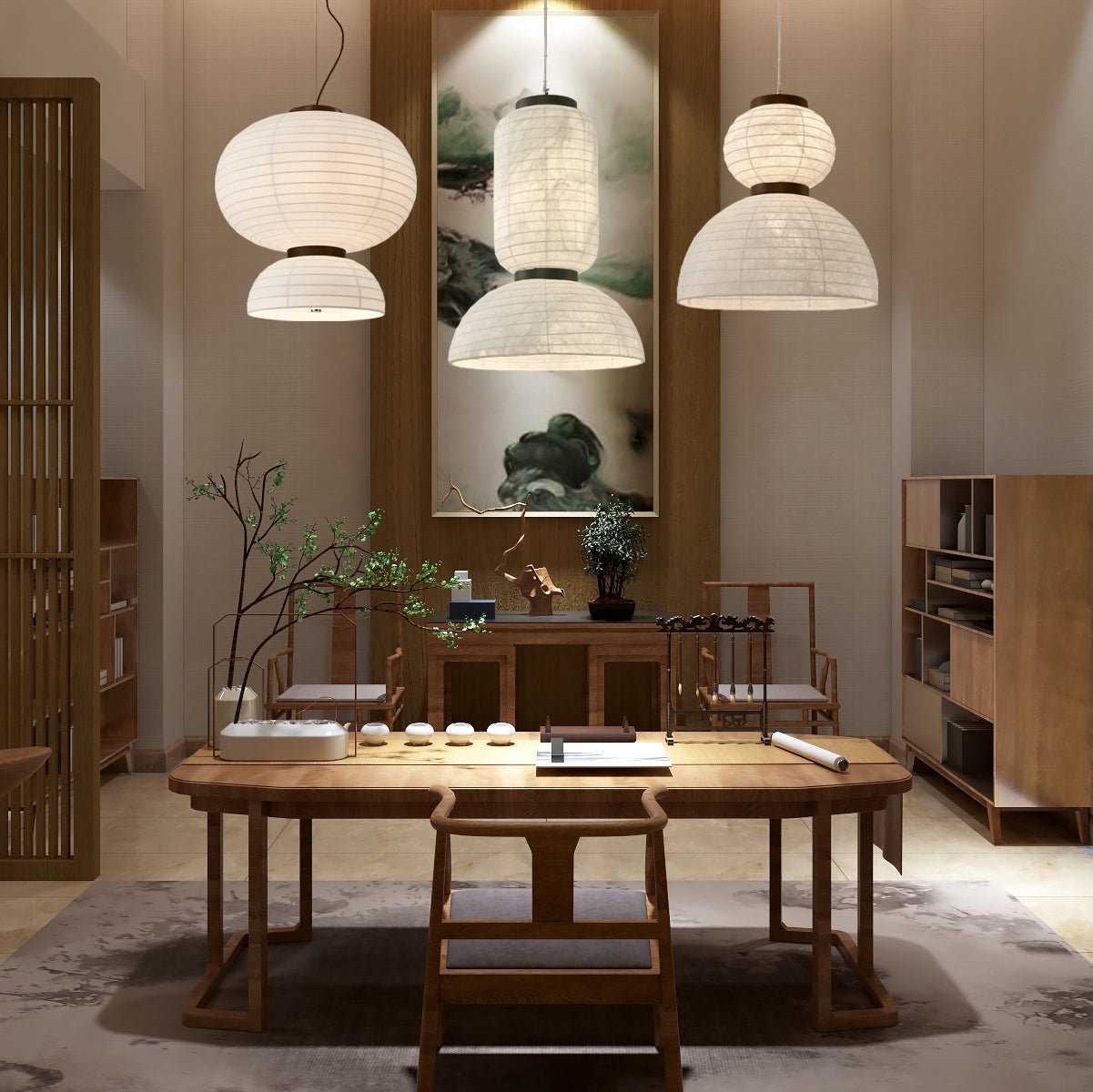 Uldoror Traditional Art Modern Silk Pendant Light - Neutralighting