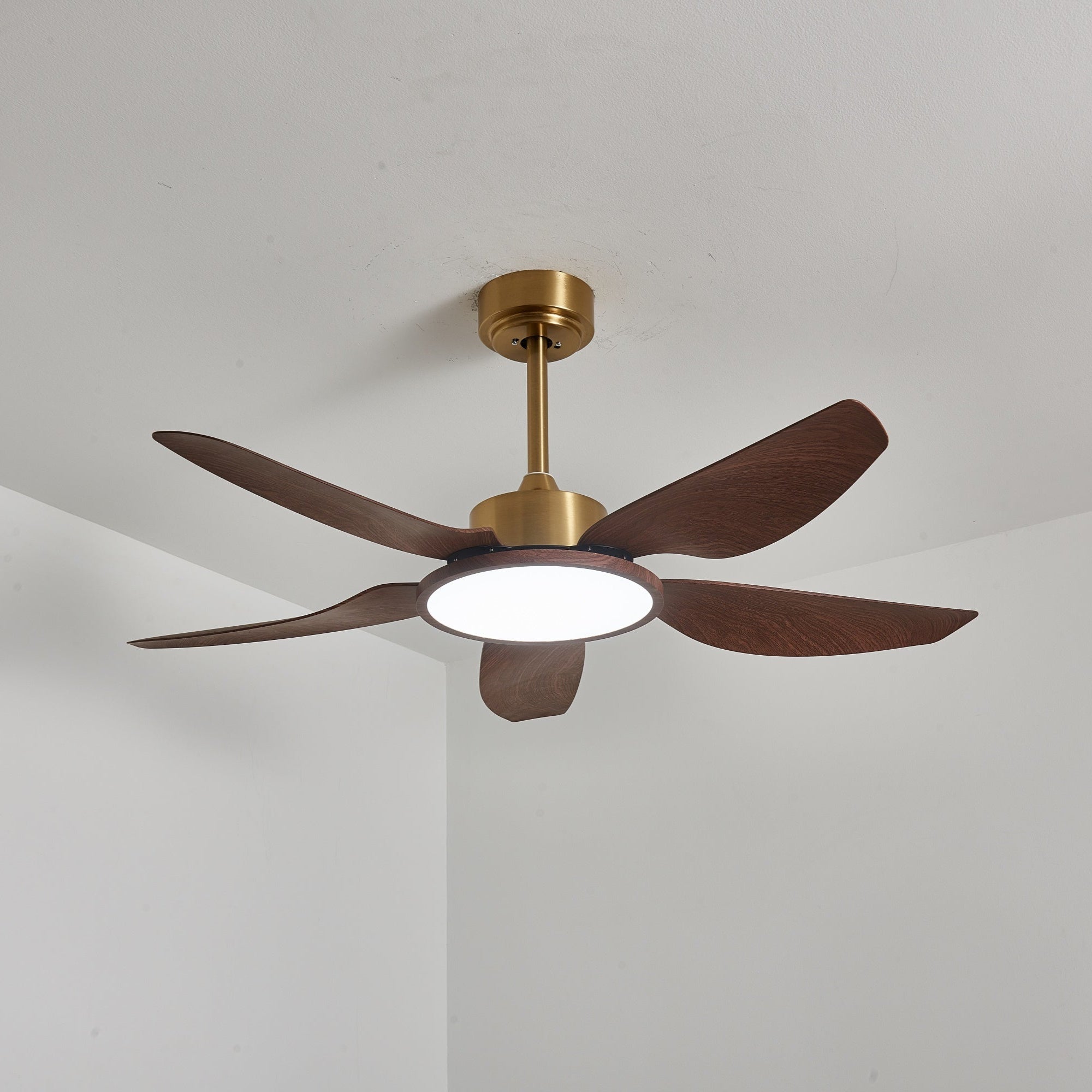 Plafonnier ventilateur Aurelia avec un focus sur l'abat-jour blanc