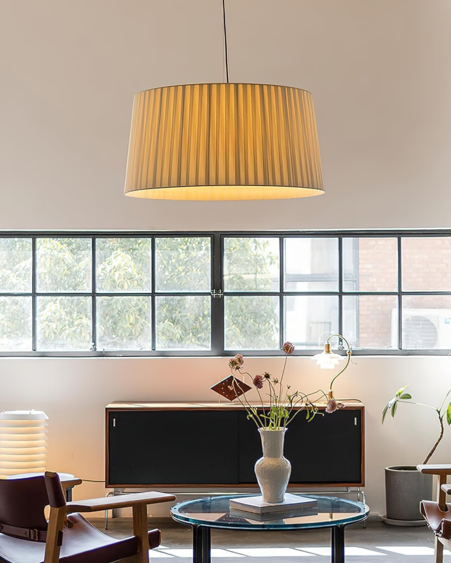 Drum Lampe Pendante Abat-jour en Tissu Pliée Noir Minimaliste Classique - Neutralighting
