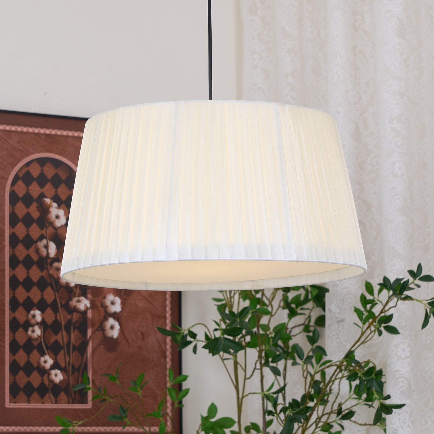Drum Lampe Pendante Abat-jour en Tissu Pliée Noir Minimaliste Classique - Neutralighting