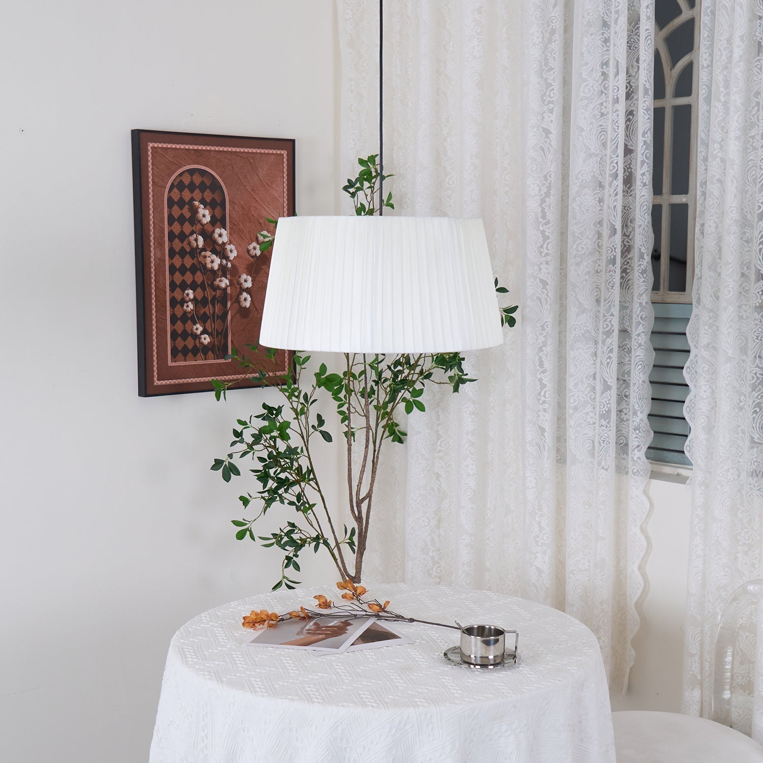Drum Lampe Pendante Abat-jour en Tissu Pliée Noir Minimaliste Classique - Neutralighting