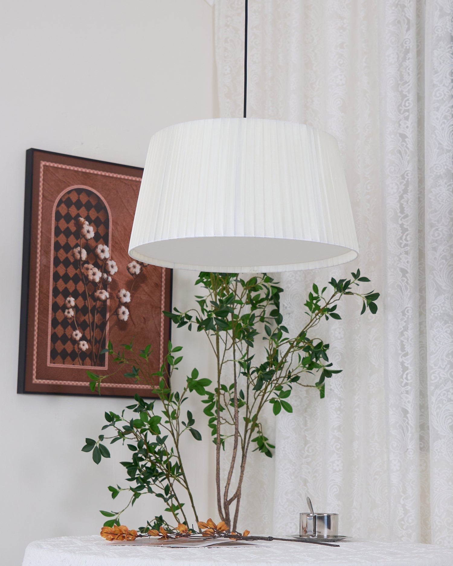Drum Lampe Pendante Abat-jour en Tissu Pliée Noir Minimaliste Classique - Neutralighting