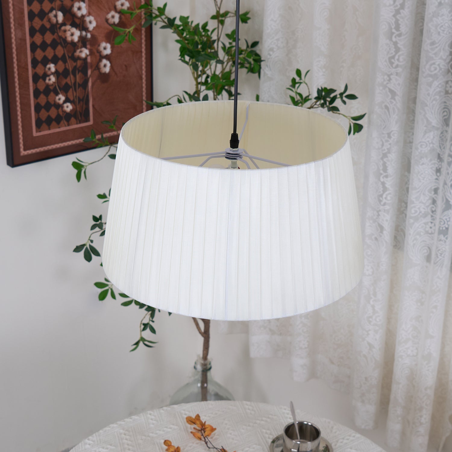 Drum Lampe Pendante Abat-jour en Tissu Pliée Noir Minimaliste Classique - Neutralighting
