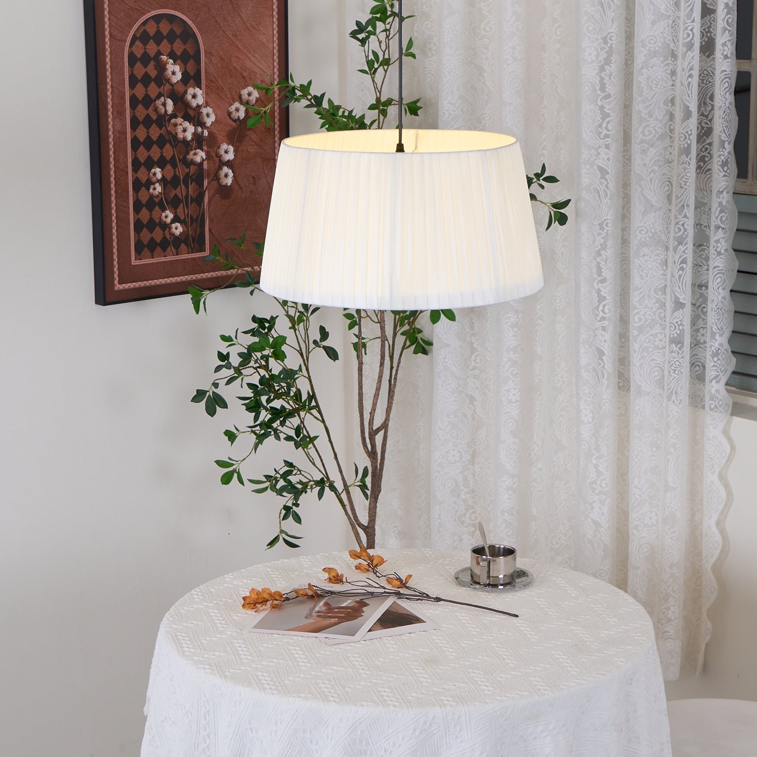 Drum Lampe Pendante Abat-jour en Tissu Pliée Noir Minimaliste Classique - Neutralighting