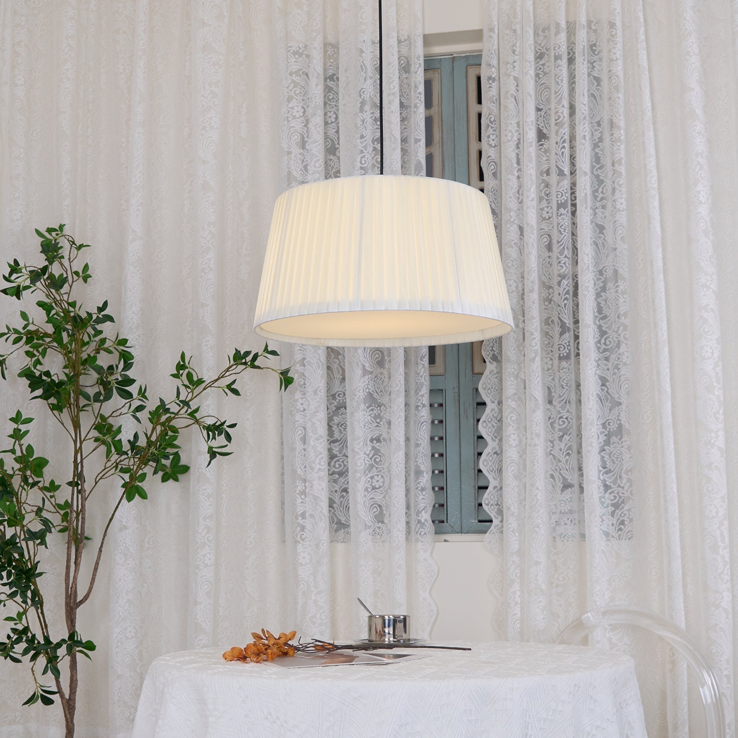 Drum Lampe Pendante Abat-jour en Tissu Pliée Noir Minimaliste Classique - Neutralighting