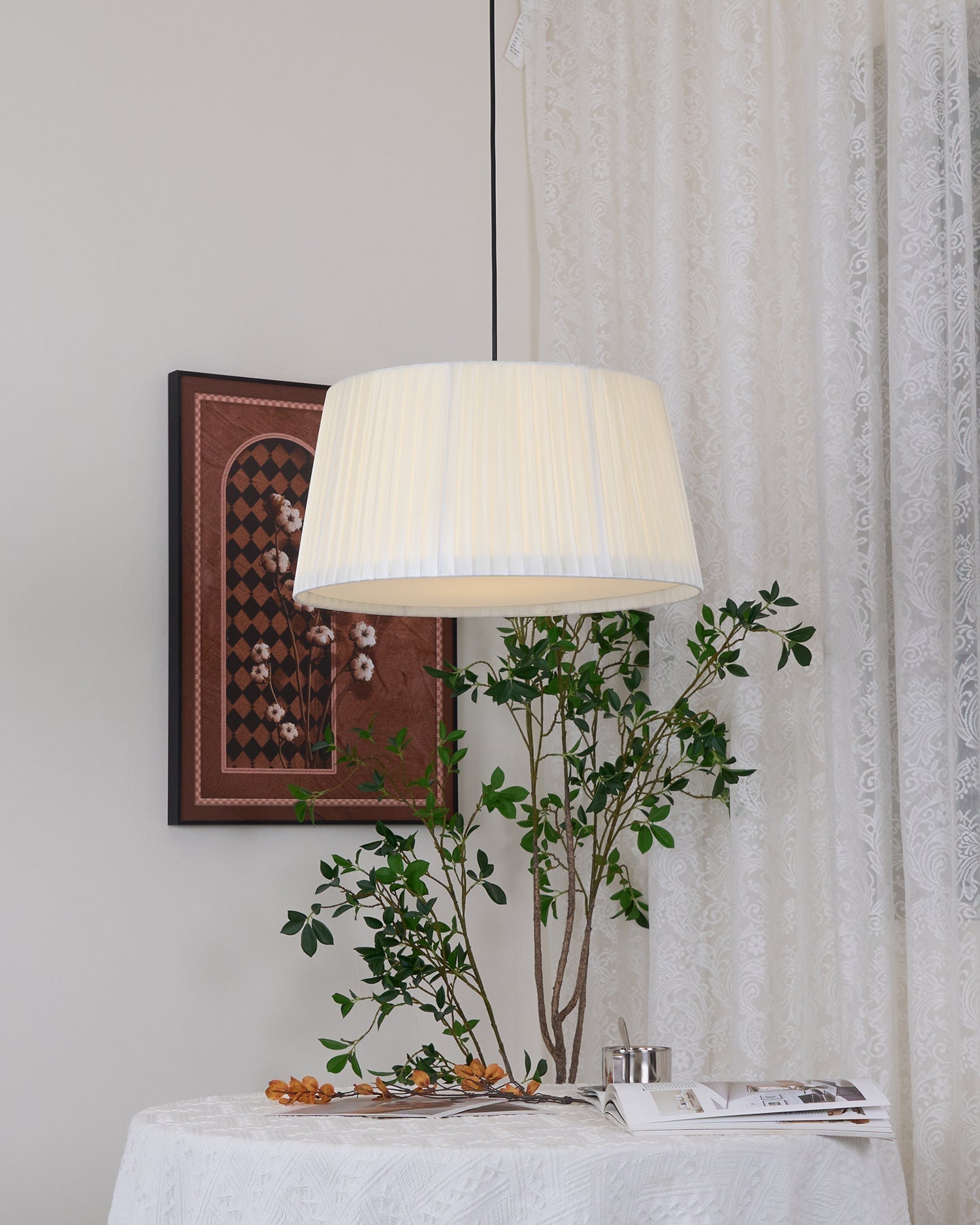 Drum Lampe Pendante Abat-jour en Tissu Pliée Noir Minimaliste Classique - Neutralighting
