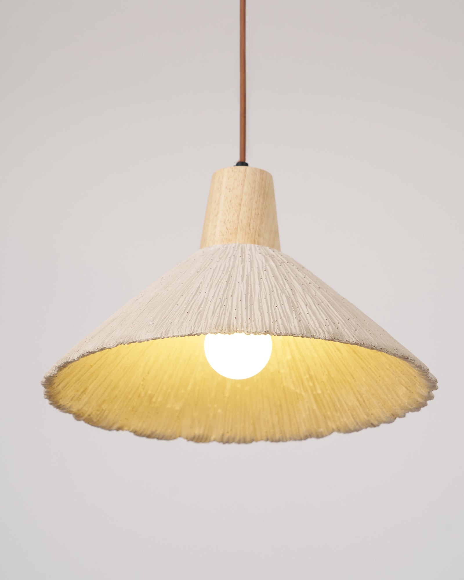 Pendant Lamp Wood Top Textured Cement Shade Grey Natural Japandi - Letslighting