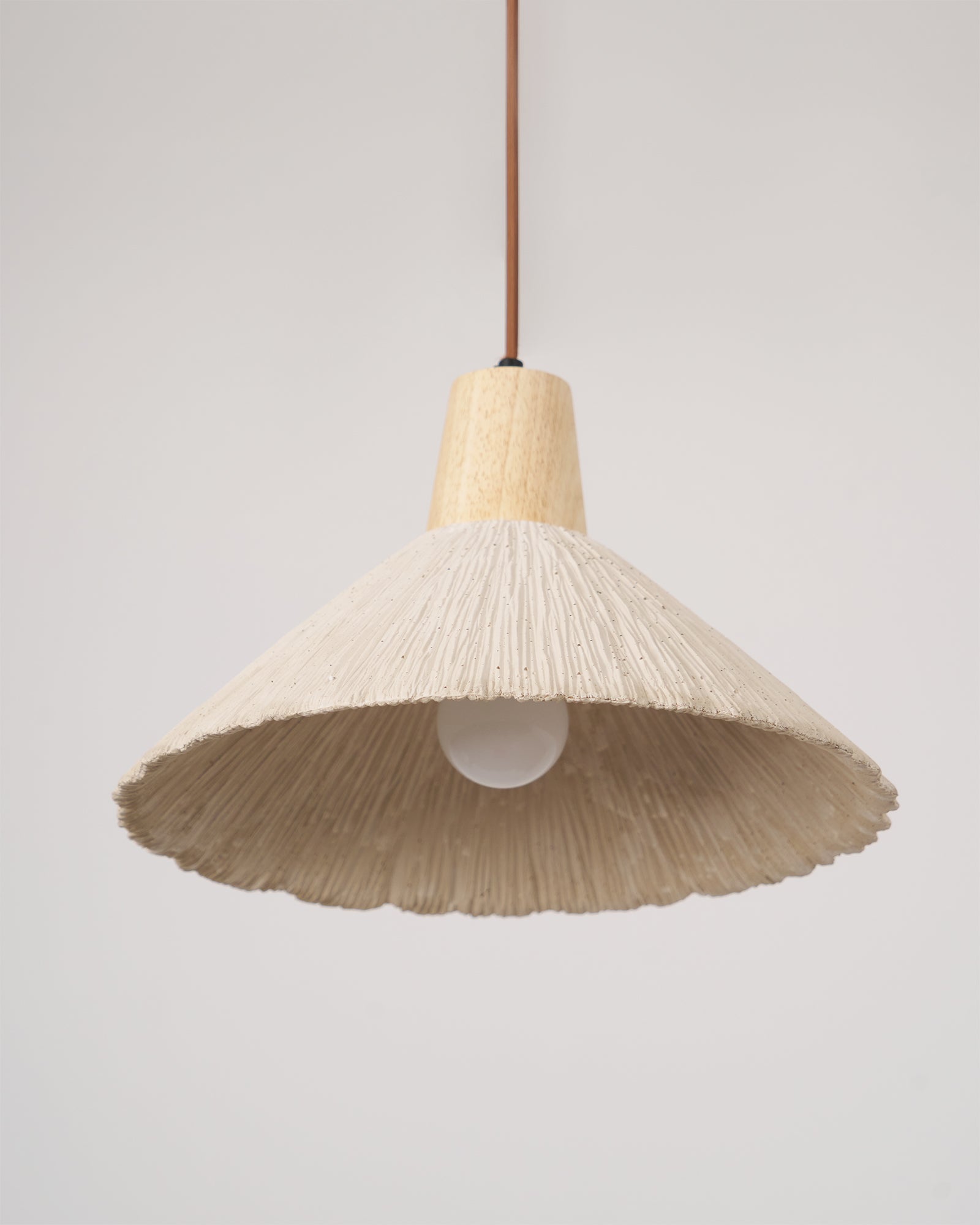 Pendant Lamp Wood Top Textured Cement Shade Grey Natural Japandi - Letslighting