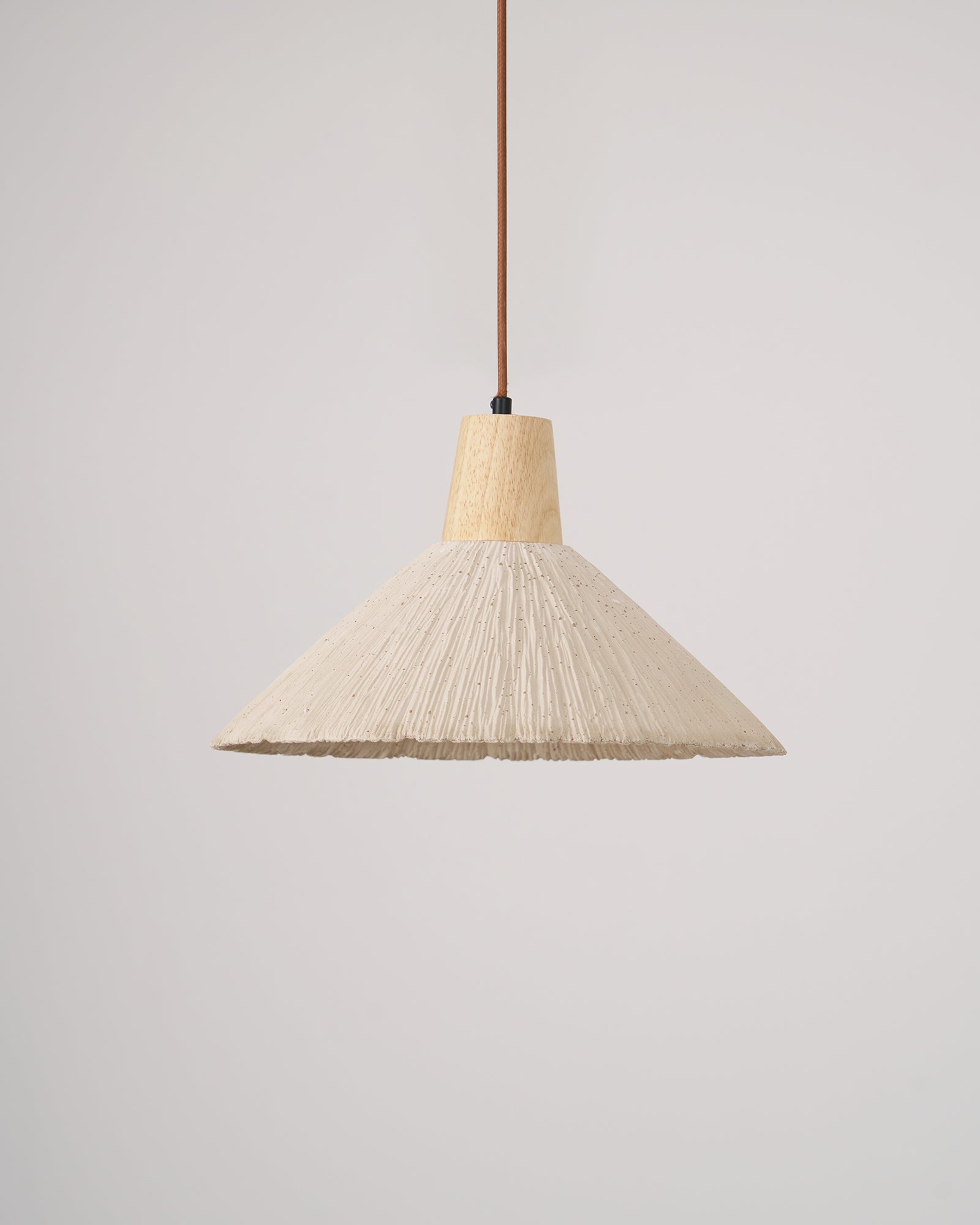 Pendant Lamp Wood Top Textured Cement Shade Grey Natural Japandi - Letslighting
