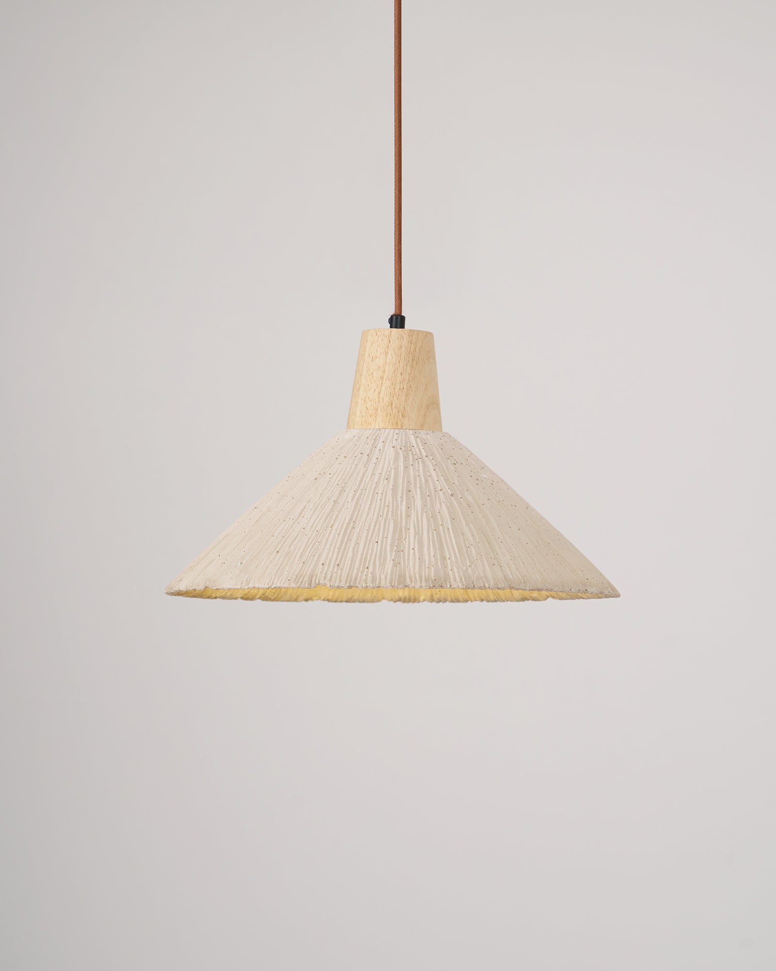 Pendant Lamp Wood Top Textured Cement Shade Grey Natural Japandi - Letslighting