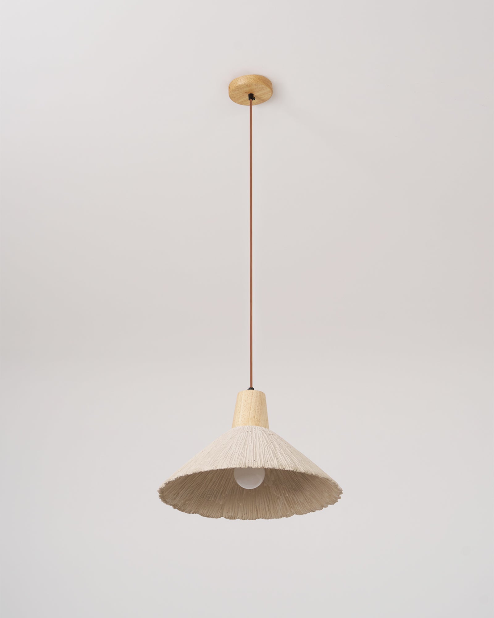 Pendant Lamp Wood Top Textured Cement Shade Grey Natural Japandi - Letslighting