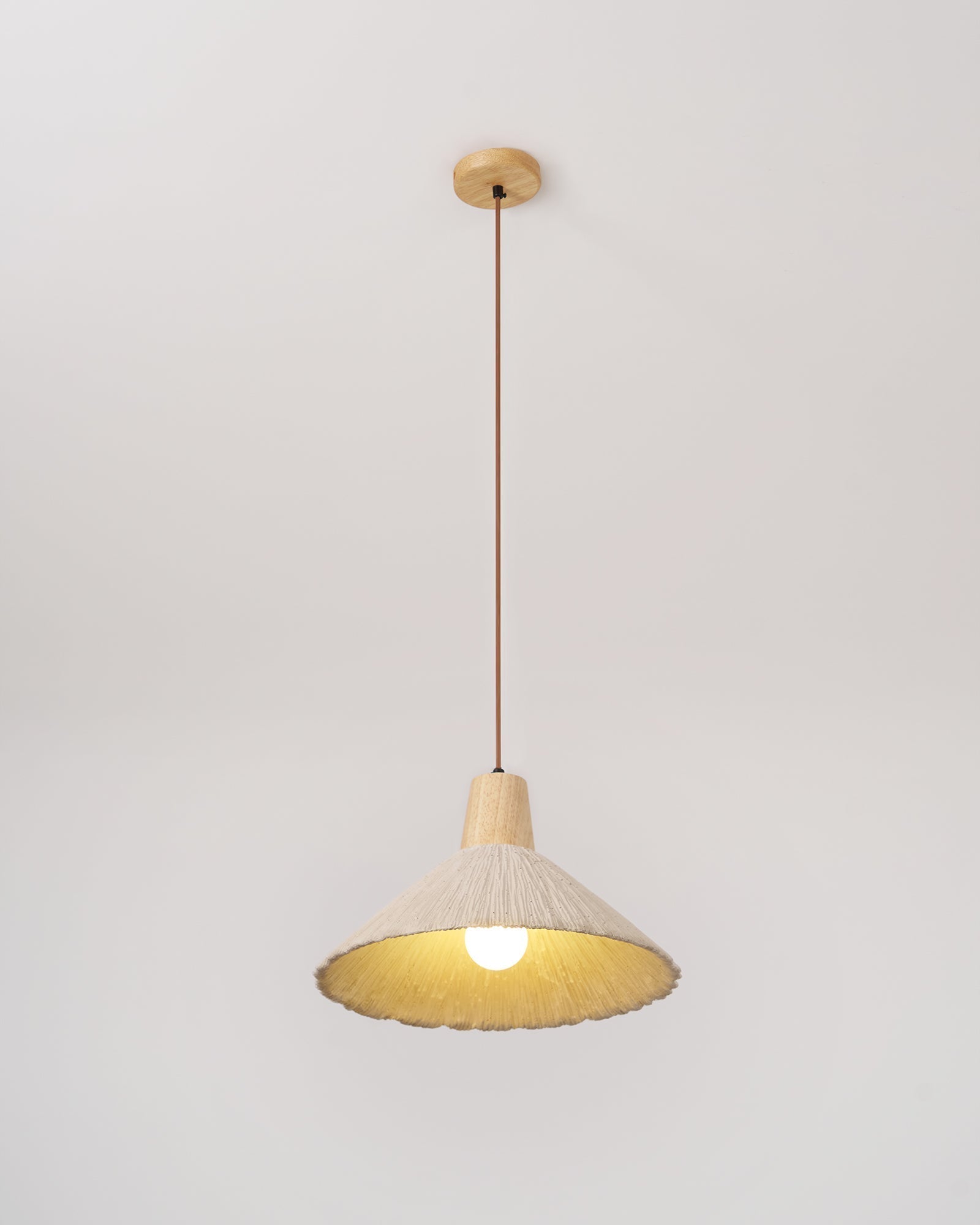 Pendant Lamp Wood Top Textured Cement Shade Grey Natural Japandi - Letslighting