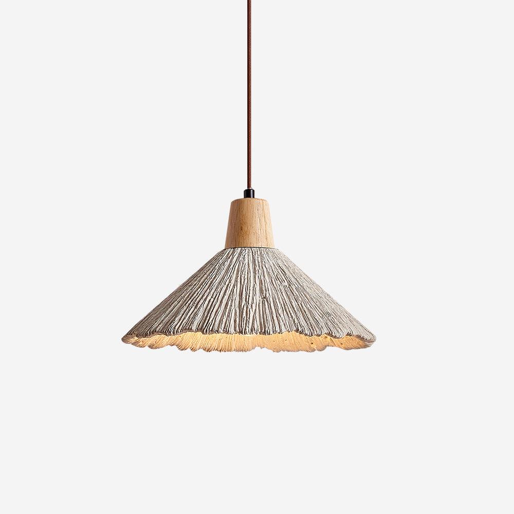 Pendant Lamp Wood Top Textured Cement Shade Grey Natural Japandi - Letslighting