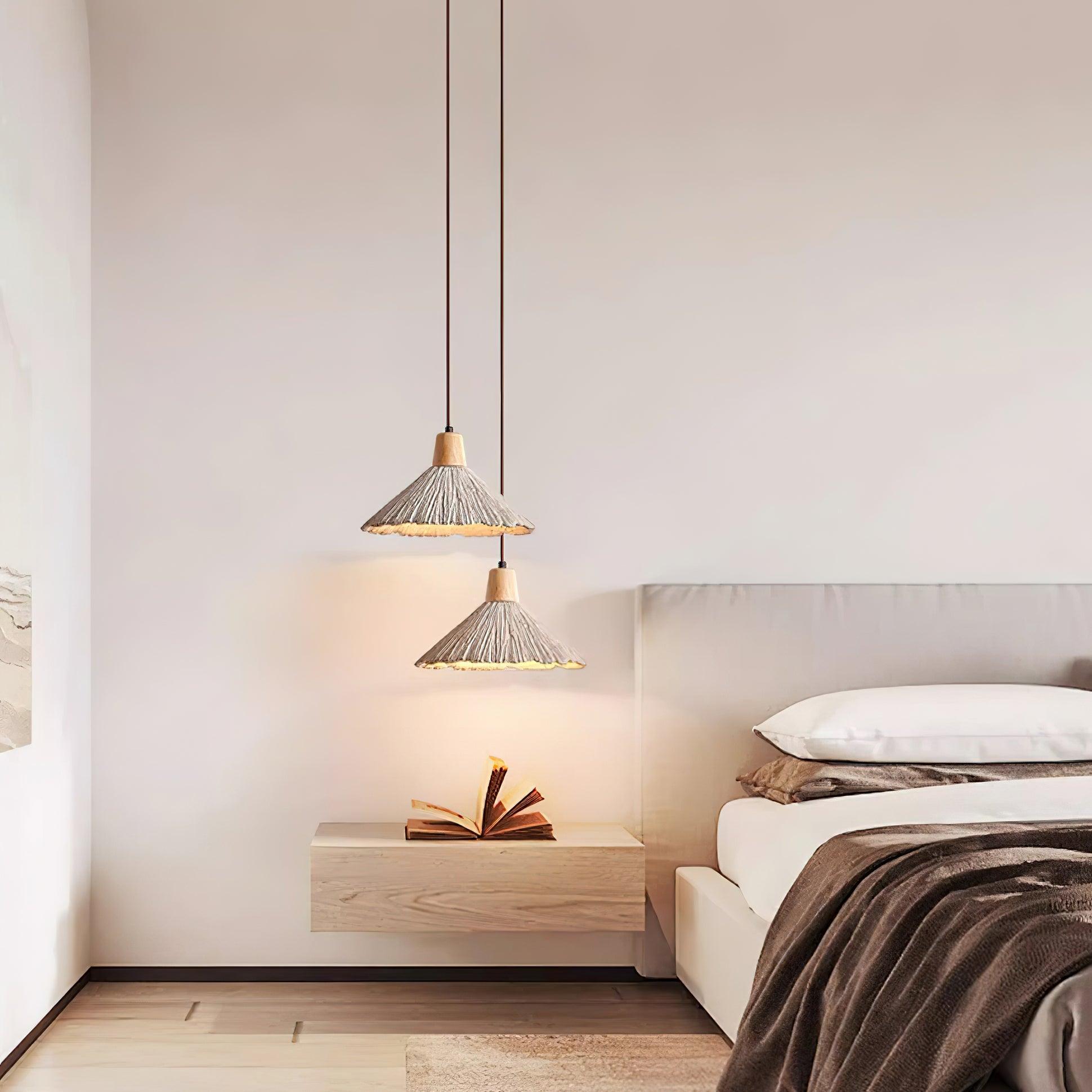 Pendant Lamp Wood Top Textured Cement Shade Grey Natural Japandi - Letslighting