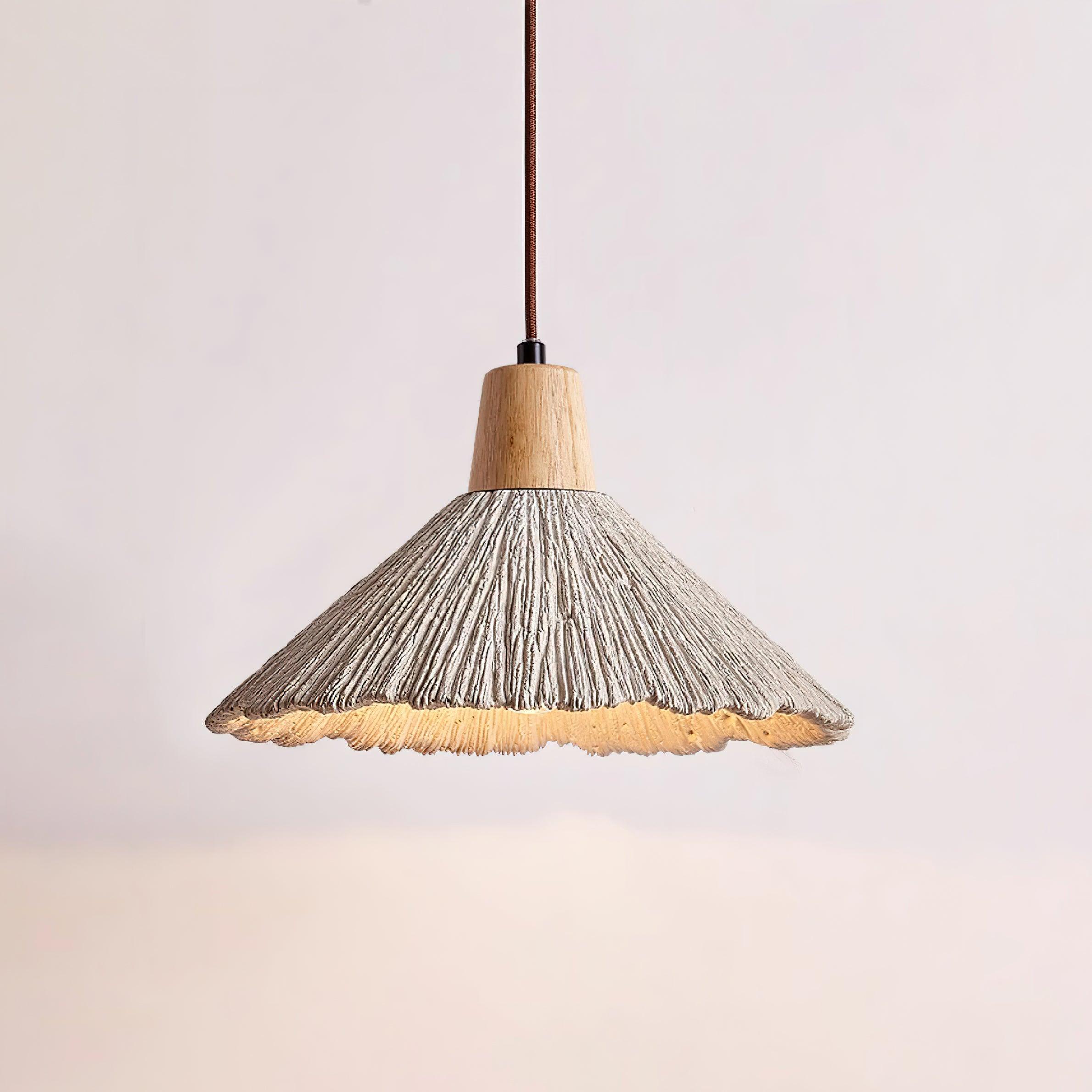 Pendant Lamp Wood Top Textured Cement Shade Grey Natural Japandi - Letslighting