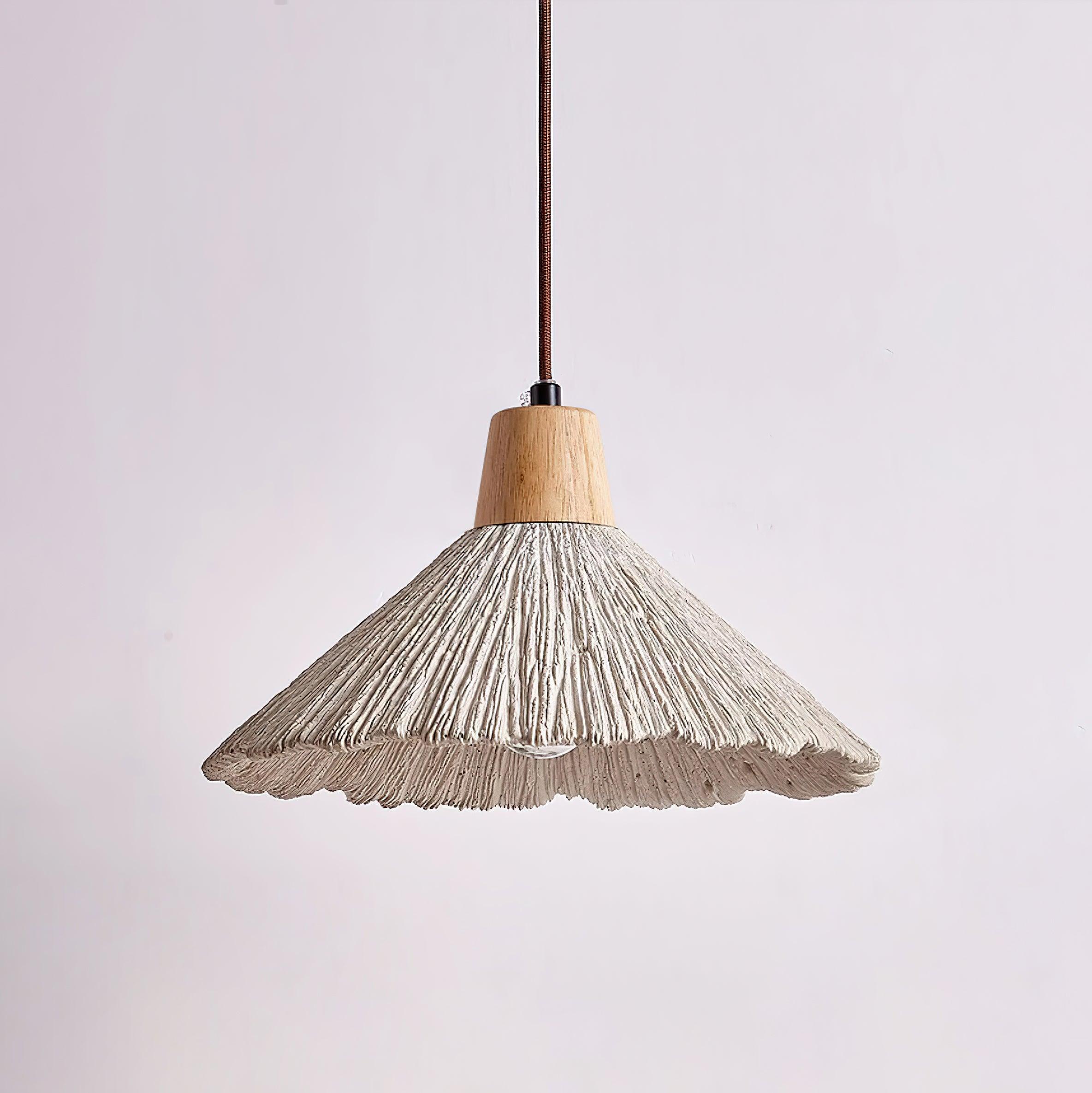 Pendant Lamp Wood Top Textured Cement Shade Grey Natural Japandi - Letslighting