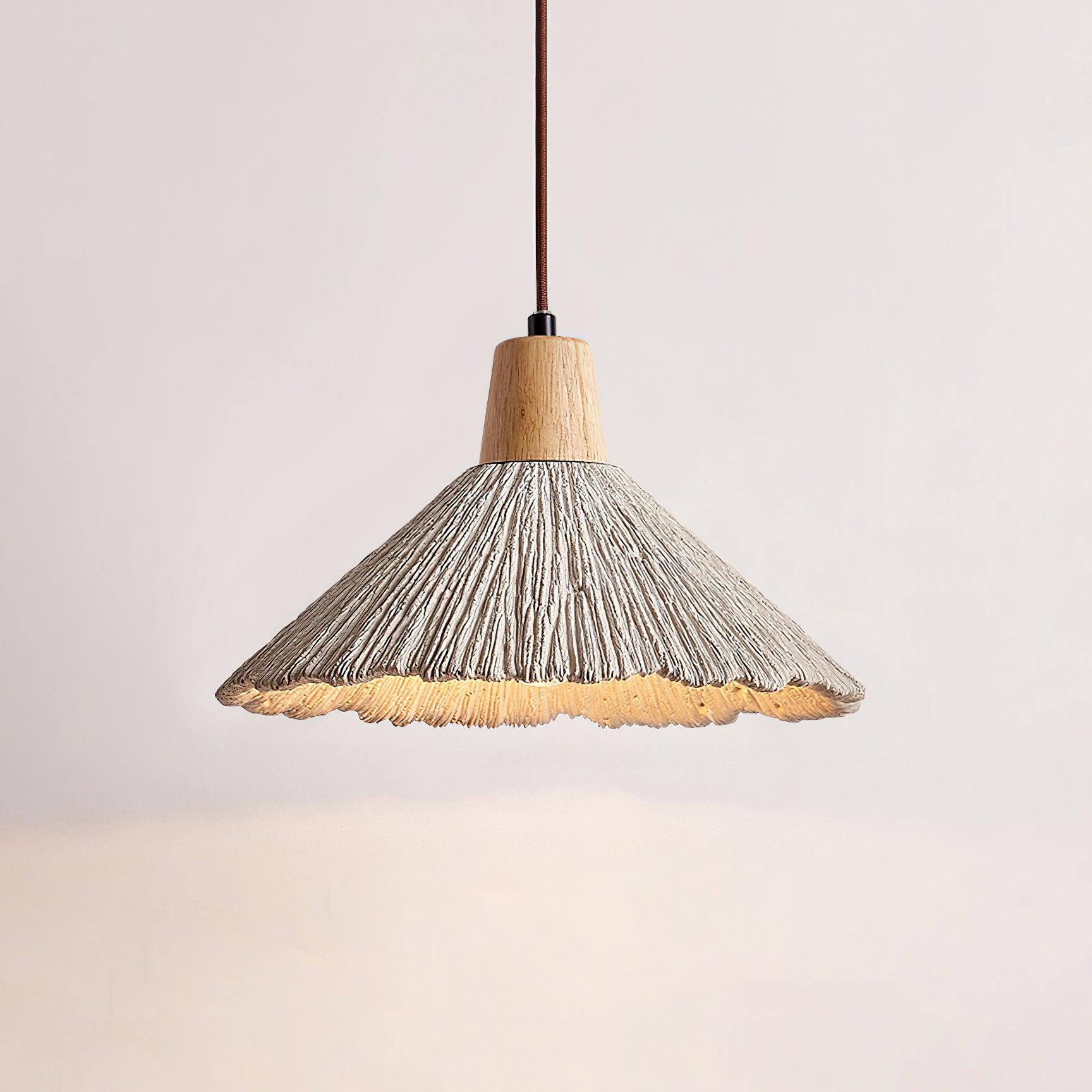Pendant Lamp Wood Top Textured Cement Shade Grey Natural Japandi - Letslighting
