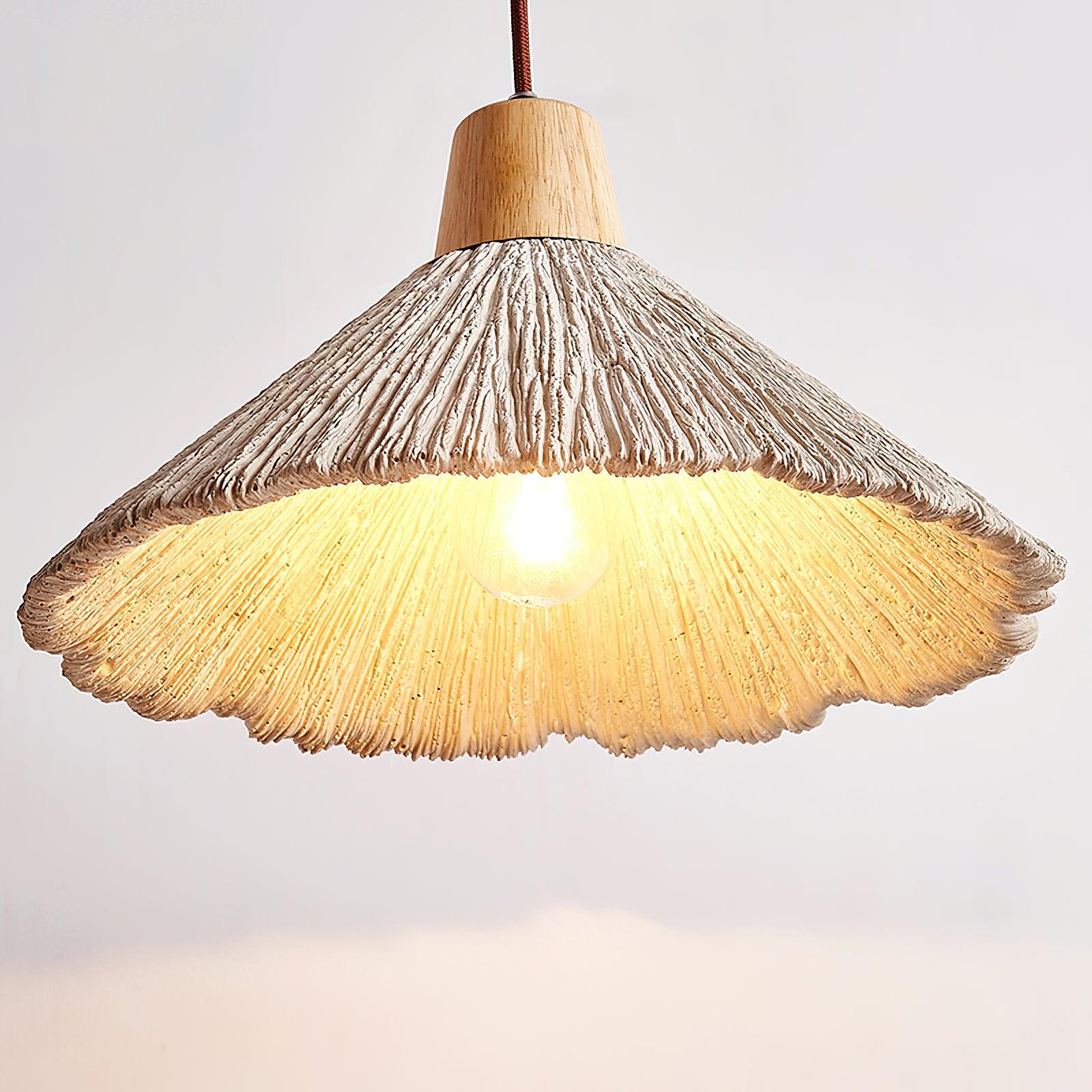 Pendant Lamp Wood Top Textured Cement Shade Grey Natural Japandi - Letslighting