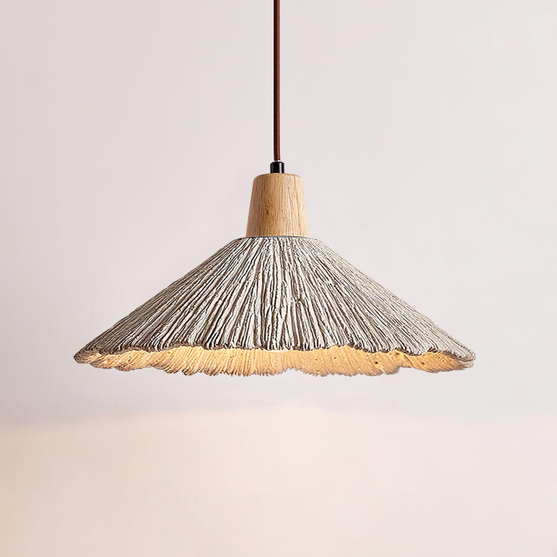 Pendant Lamp Wood Top Textured Cement Shade Grey Natural Japandi - Letslighting
