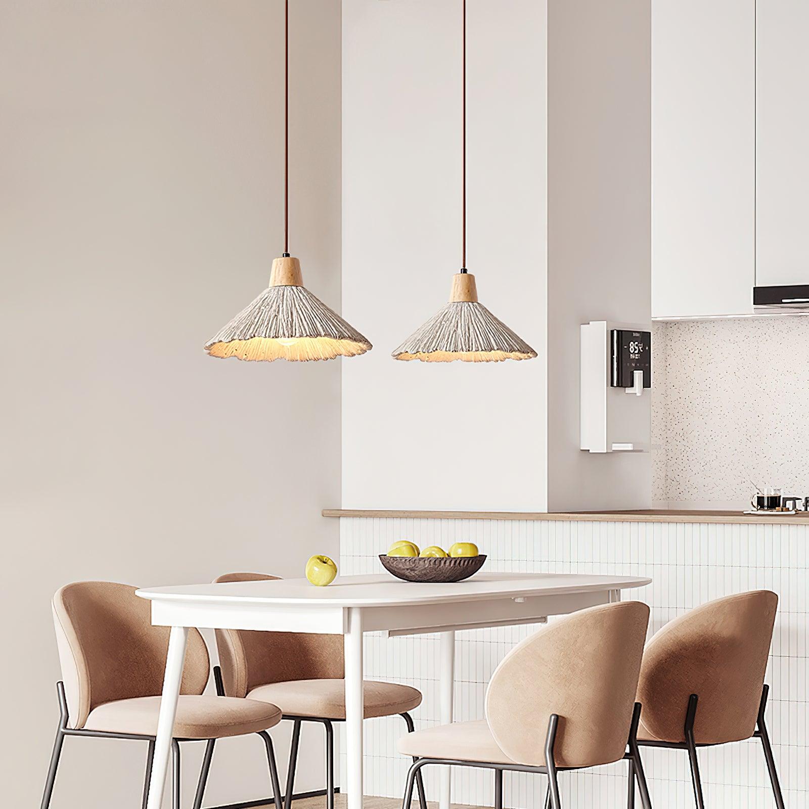 Pendant Lamp Wood Top Textured Cement Shade Grey Natural Japandi - Letslighting