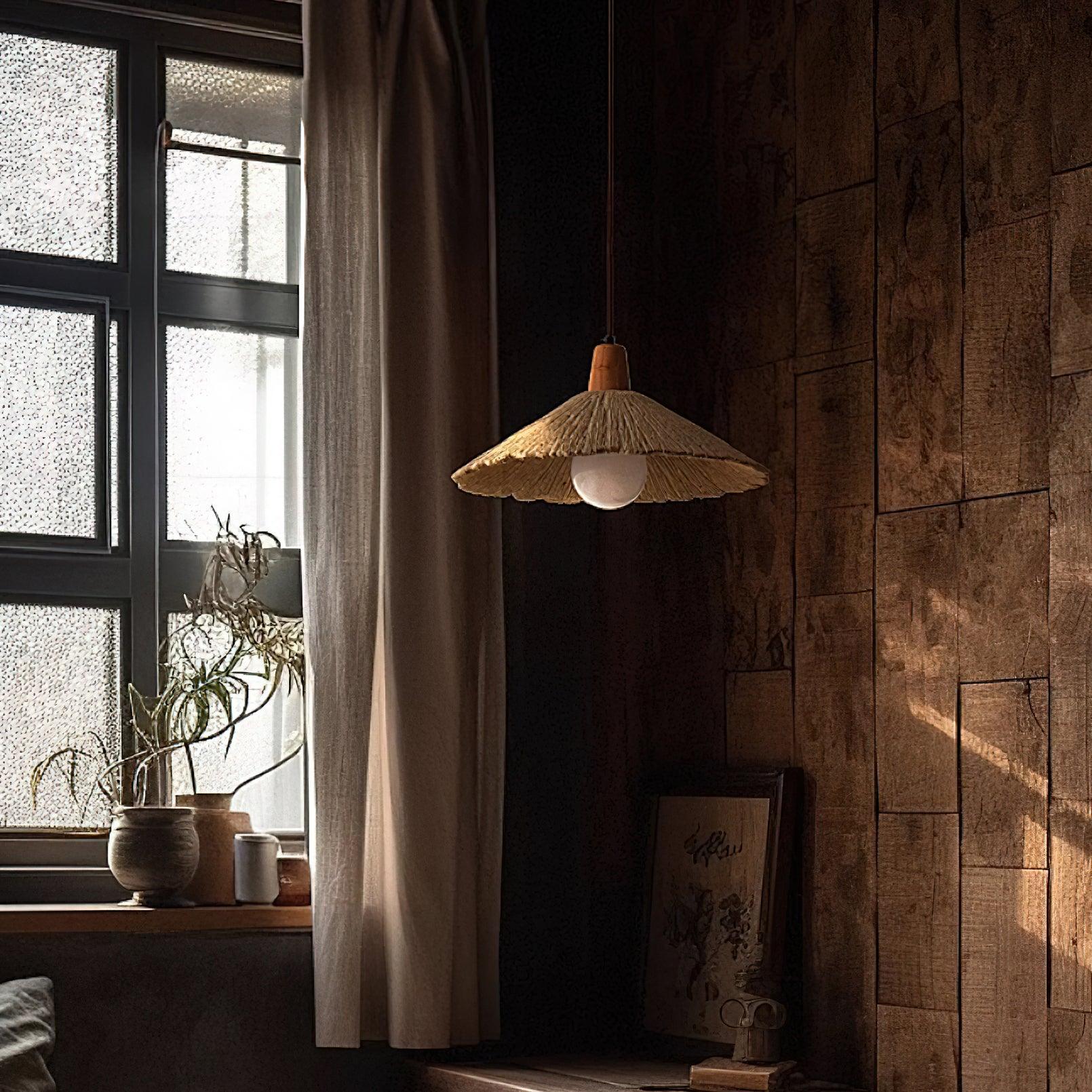 Pendant Lamp Wood Top Textured Cement Shade Grey Natural Japandi - Letslighting