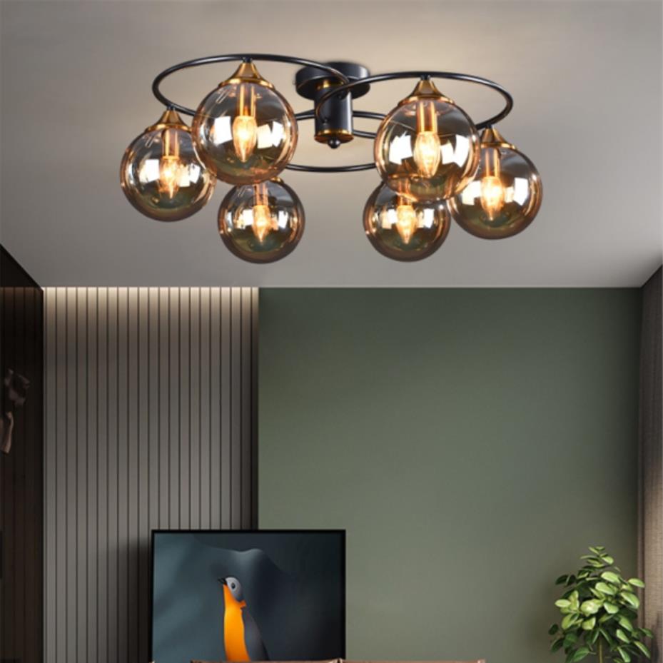 Valentina Plafonnier Boule Moderne, Métal/Verre, Ambre/Gris Fumé, Salon