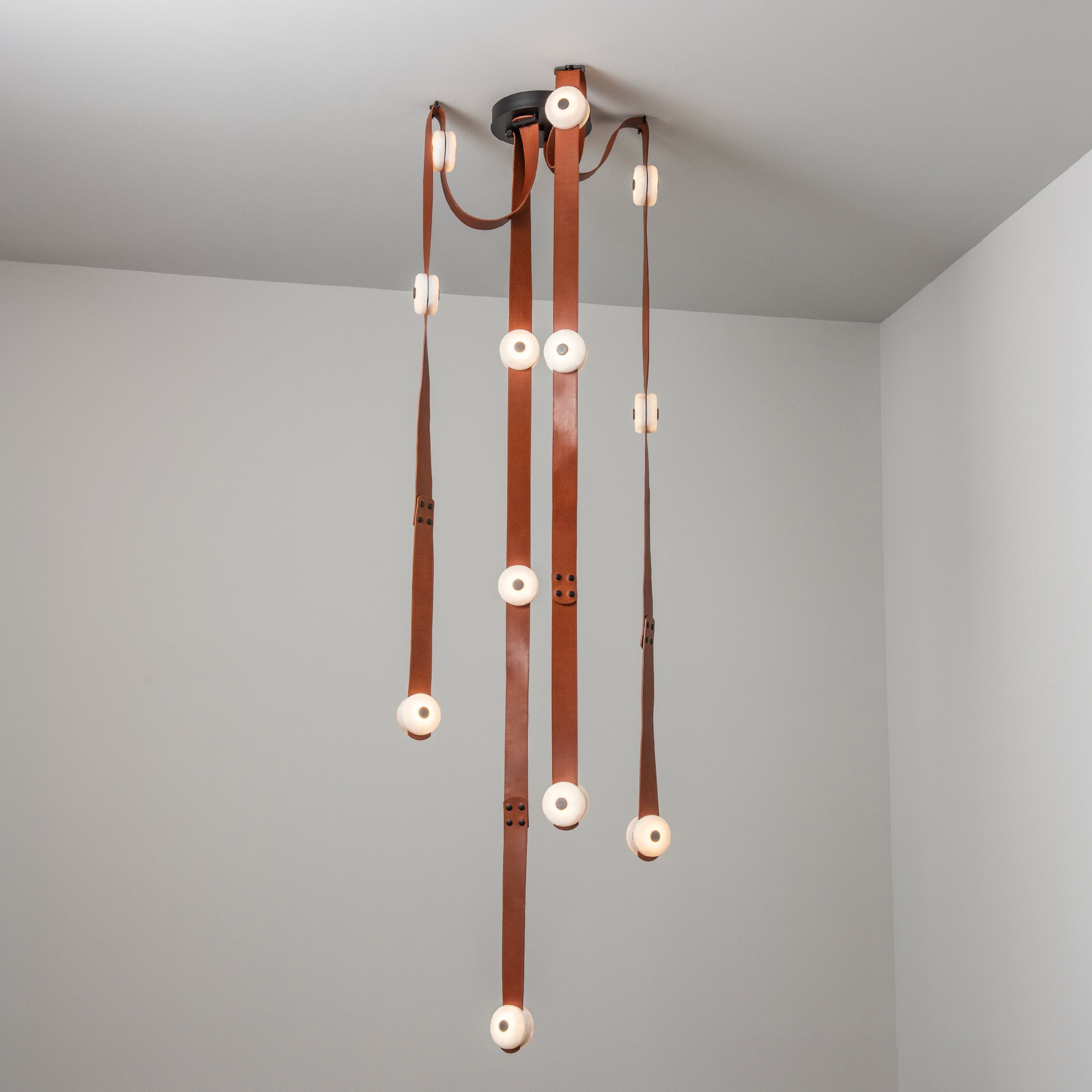 Elraearis Modern Minimalist LED Leather Alabaster Chandelier - Lamp Copper