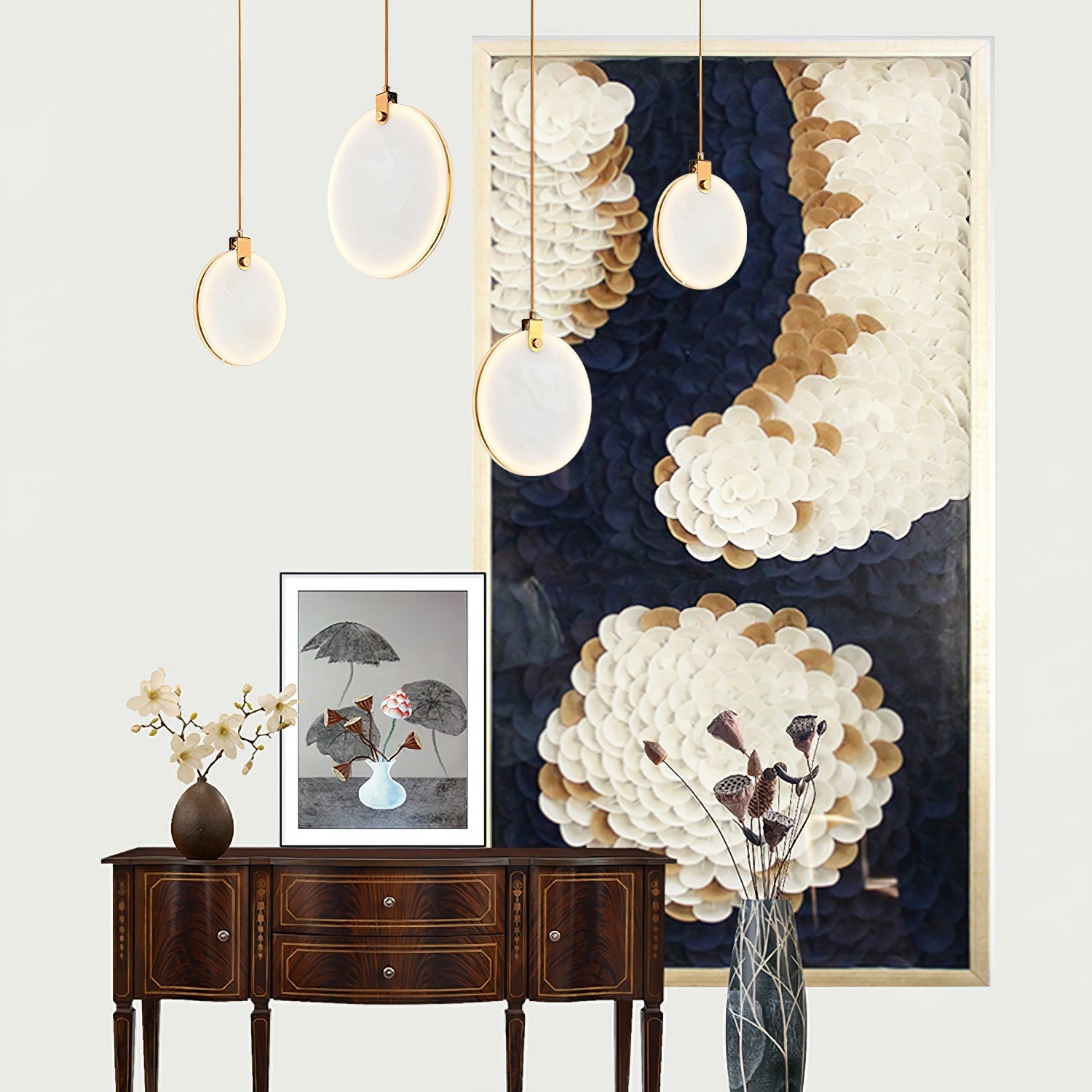 Utalionis Modern Minimalist Brass Alabaster Pendant Light - Lamp Copper