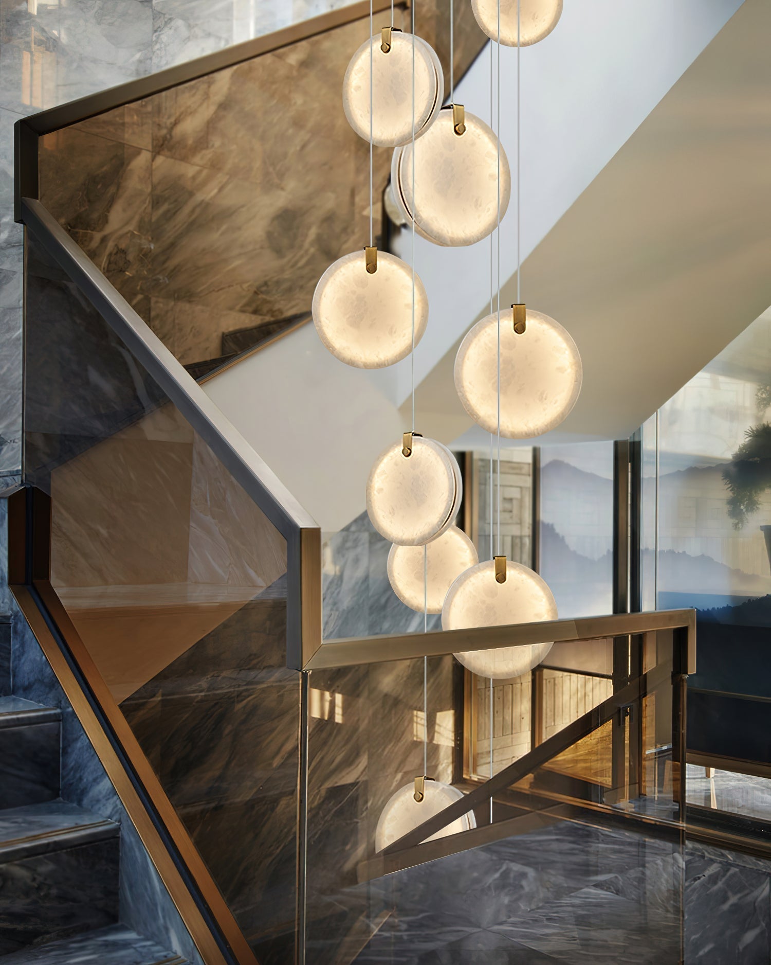 Utalionis Modern Minimalist Brass Alabaster Pendant Light - Lamp Copper