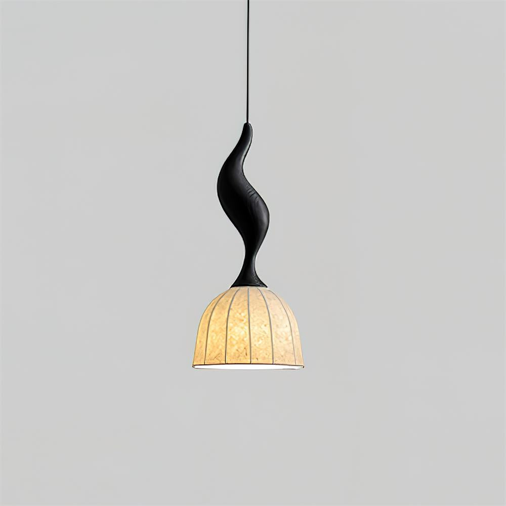 Solia Lampe Pendante Tige Courbée Tissu Bois - Neutralighting
