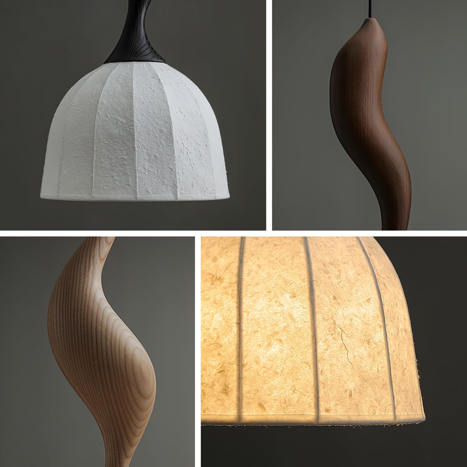 Solia Lampe Pendante Tige Courbée Tissu Bois - Neutralighting