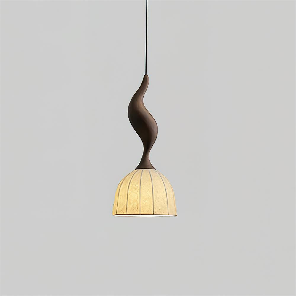 Solia Lampe Pendante Tige Courbée Tissu Bois - Neutralighting