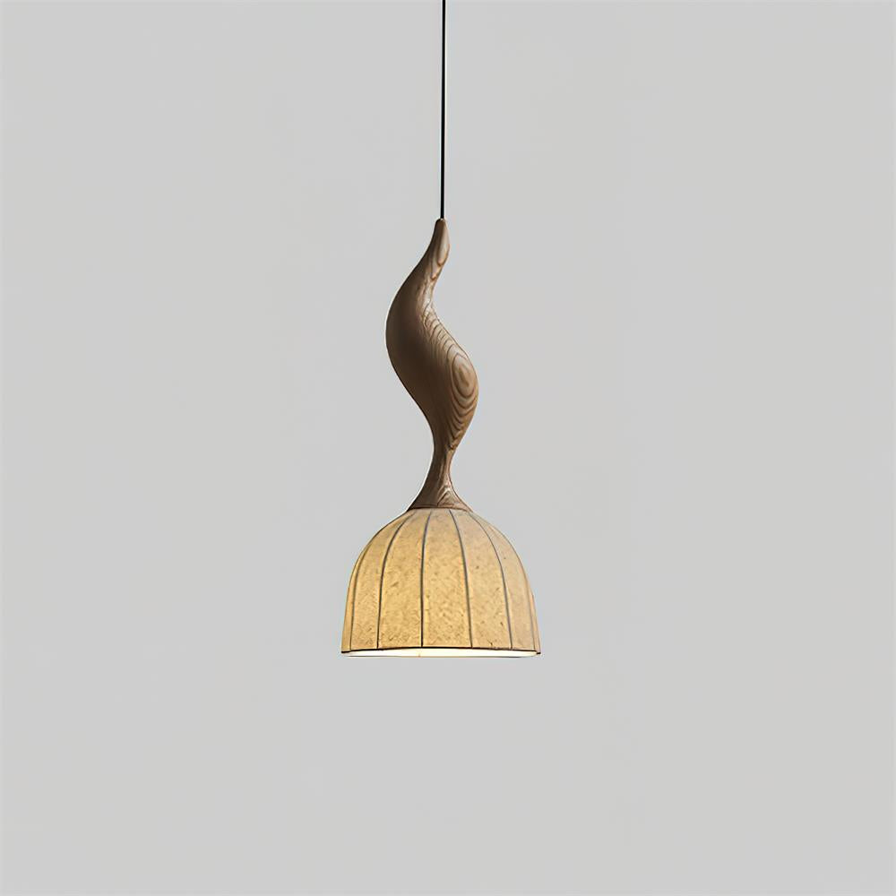 Solia Lampe Pendante Tige Courbée Tissu Bois - Neutralighting