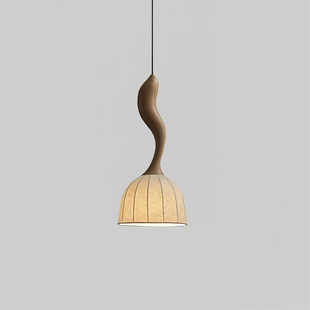 Solia Lampe Pendante Tige Courbée Tissu Bois - Neutralighting