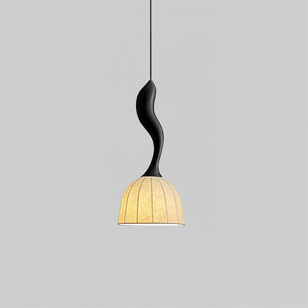 Solia Lampe Pendante Tige Courbée Tissu Bois - Neutralighting