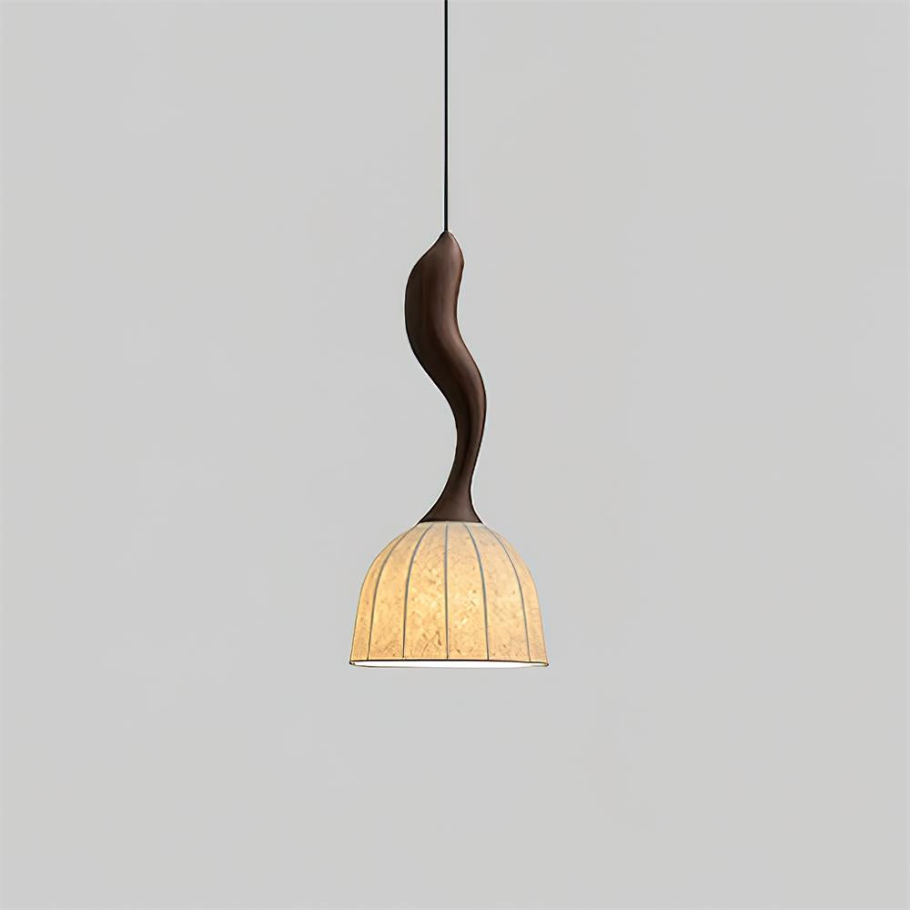 Solia Lampe Pendante Tige Courbée Tissu Bois - Neutralighting