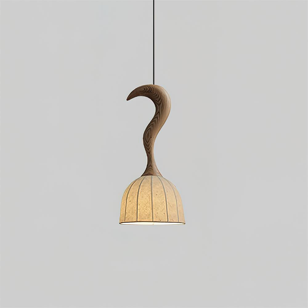 Solia Lampe Pendante Tige Courbée Tissu Bois - Neutralighting