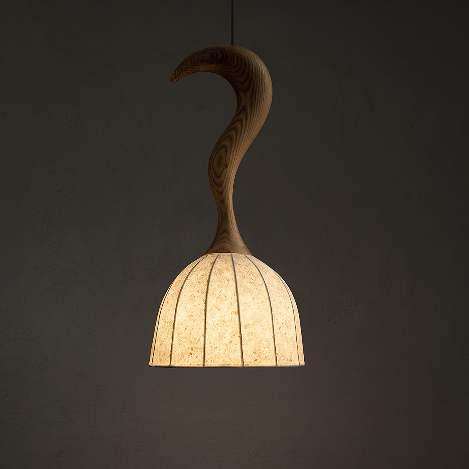 Solia Lampe Pendante Tige Courbée Tissu Bois - Neutralighting