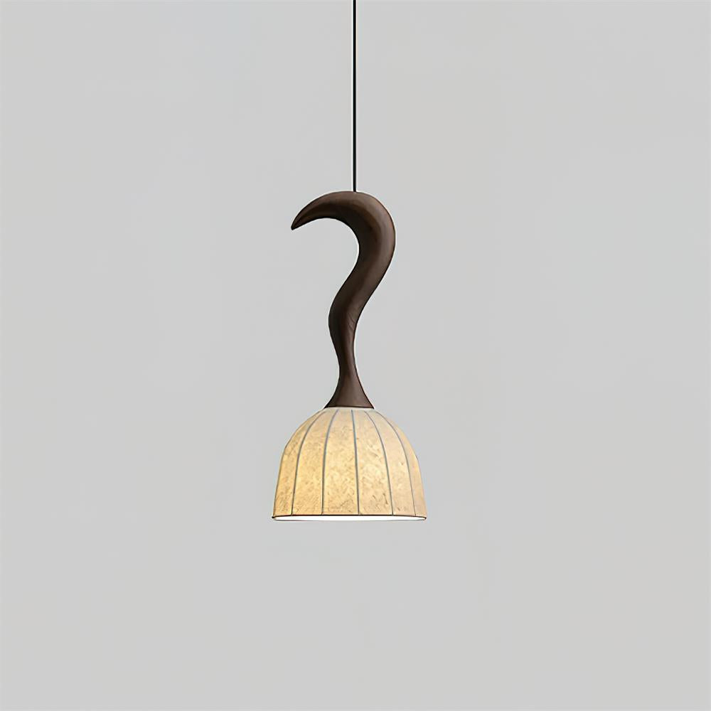 Solia Lampe Pendante Tige Courbée Tissu Bois - Neutralighting