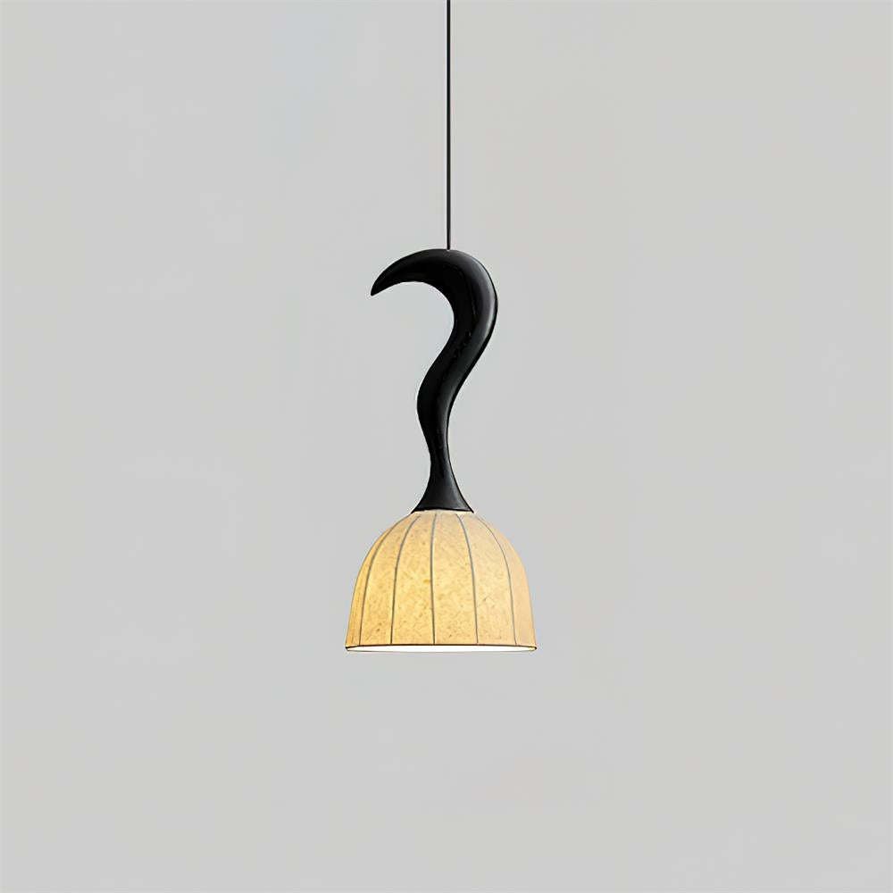 Solia Lampe Pendante Tige Courbée Tissu Bois - Neutralighting