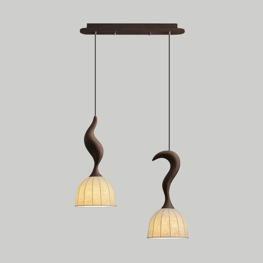 Solia Lampe Pendante Tige Courbée Tissu Bois - Neutralighting