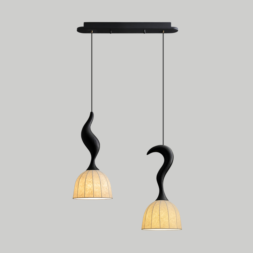 Solia Lampe Pendante Tige Courbée Tissu Bois - Neutralighting