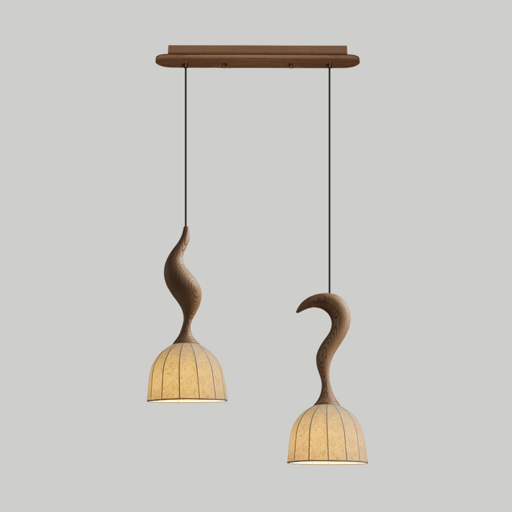 Solia Lampe Pendante Tige Courbée Tissu Bois - Neutralighting