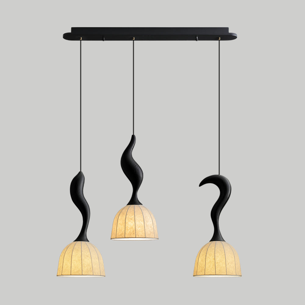 Solia Lampe Pendante Tige Courbée Tissu Bois - Neutralighting